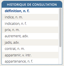 Le bloc Historique des mots consultés