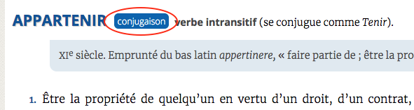 Le bouton de conjugaison situé à droite de l’entrée