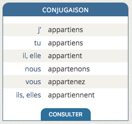 Le bloc Conjugaison (en colonne de droite)