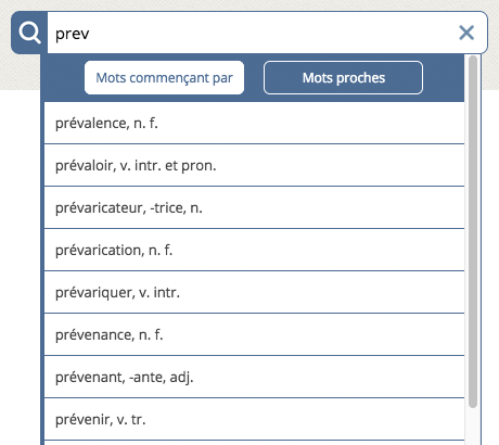 Recherche d’un mot en tapant ses premières lettres