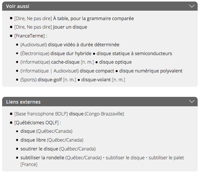 Les rubriques Voir aussi à la fin des articles