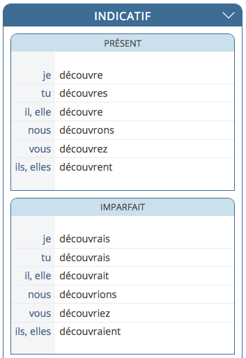 Ecran de conjugaison sur mobile