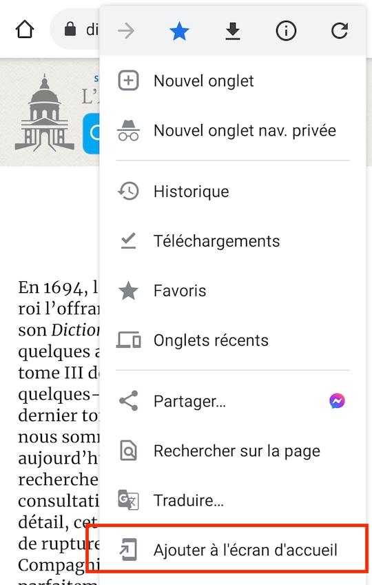 Ajouter à l’écran d’accueil sur Android