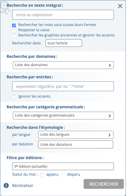 Le formulaire de recherche avancée