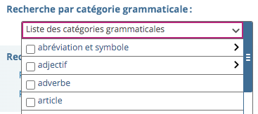 La recherche par catégories grammaticales