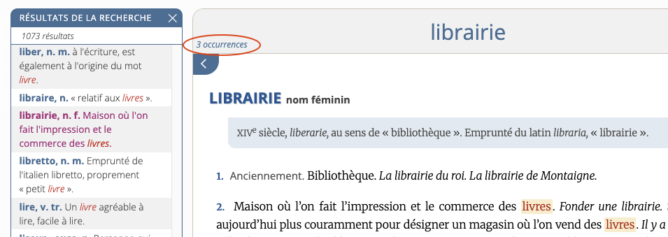 Affichage du nombre d’occurrences du terme de recherche Affichage du nombre d’occurrences du terme de recherche