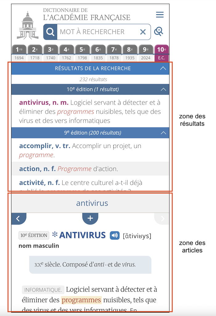 Liste des résultats en interface mobile Liste des résultats en interface mobile